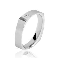 Alliance Carree Brossee Or Blanc Diamant-Histoire d'Or New