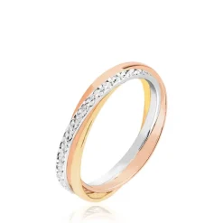 Alliance Entrelacee Diamantee Ruban Plat Or Tricolore-Histoire d'Or Outlet