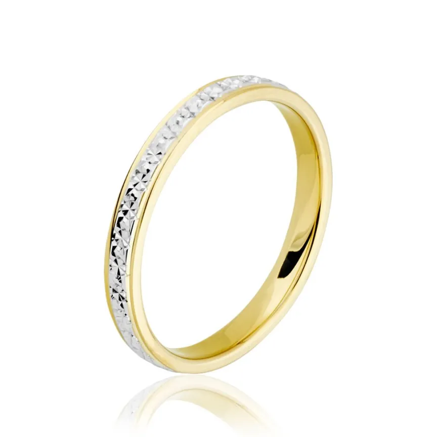 Alliance Grain De Folie Diamantee Ruban Plat Or Bicolore-Histoire d'Or Outlet