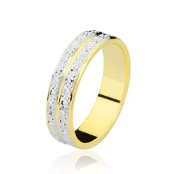 Alliance Grain De Folie Diamantee Ruban Plat Or Bicolore-Histoire d'Or Online