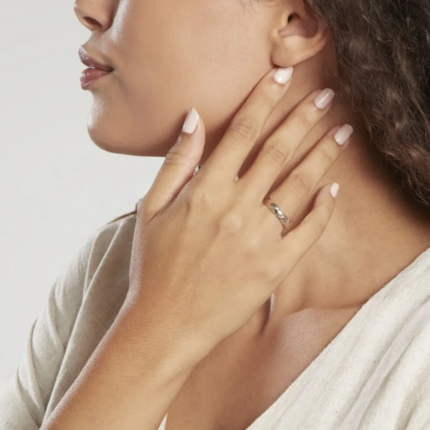 Alliance Strie Fantaisie Demi Jonc Classique Or Bicolore-Histoire d'Or