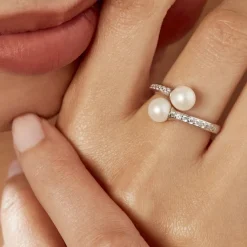 Bague Ajustable Argent Blanc Jeronimo Perle Oxydes De Zirconium-Histoire d'Or Online