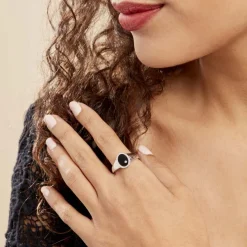 Bague Argent Blanc Lugus Email Et Oxyde De Zirconium-Histoire d'Or Online