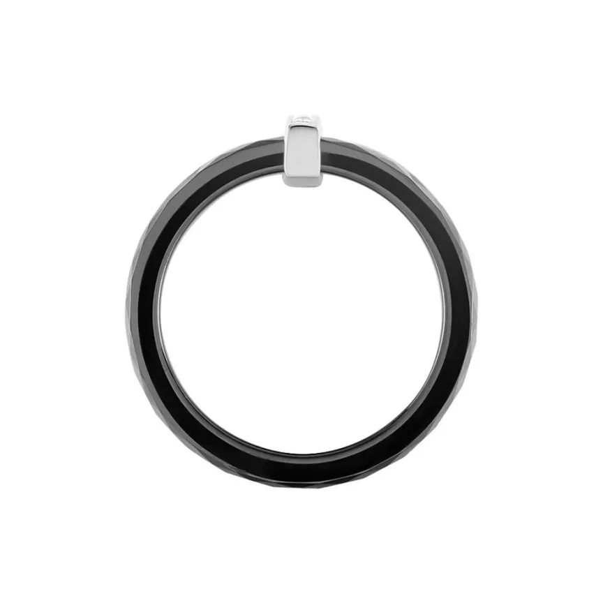 Bague Barette Bicolore Ceramique Argent Blanc Oxyde De Zirconium-Histoire d'Or