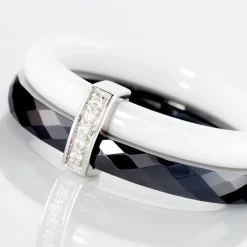 Bague Barette Bicolore Ceramique Argent Blanc Oxyde De Zirconium-Histoire d'Or