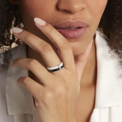Bague Barette Bicolore Ceramique Argent Blanc Oxyde De Zirconium-Histoire d'Or