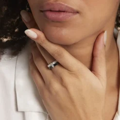 Bague Barette Bicolore Ceramique Argent Blanc Oxyde De Zirconium-Histoire d'Or