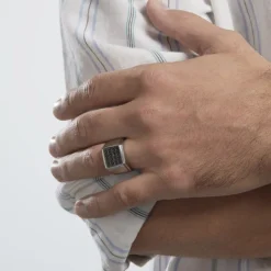 Bague Chevalière Acier Vieillit Teodor Oxydes De Zirconium-Histoire d'Or Outlet