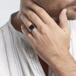 Bague Chevalière Acier Vieillit Haris Agate-Histoire d'Or Best