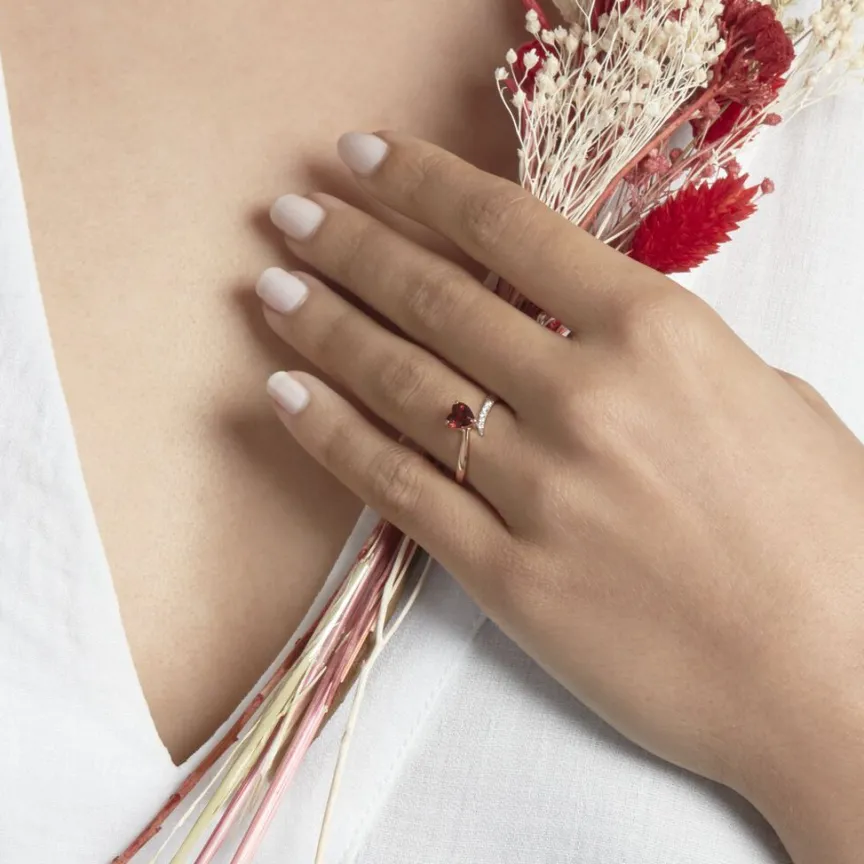 Bague Eva Or Rose Grenat Et Diamant-Histoire d'Or