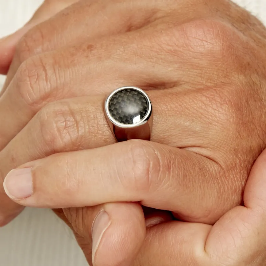 JOURDAN Bague Homme Arecibo Acier Blanc Carbone