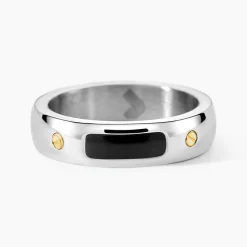JOURDAN Bague Louka Acier Argenté Onyx