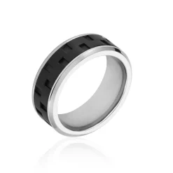 JOURDAN Bague Oahu Acier Blanc Et Noir