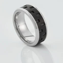 JOURDAN Bague Oahu Acier Blanc Et Noir