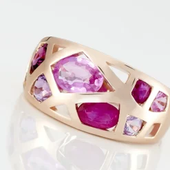 Bague Mosaique Or Rose Amethyste Et Rhodolite Et Saphir-Histoire d'Or Sale