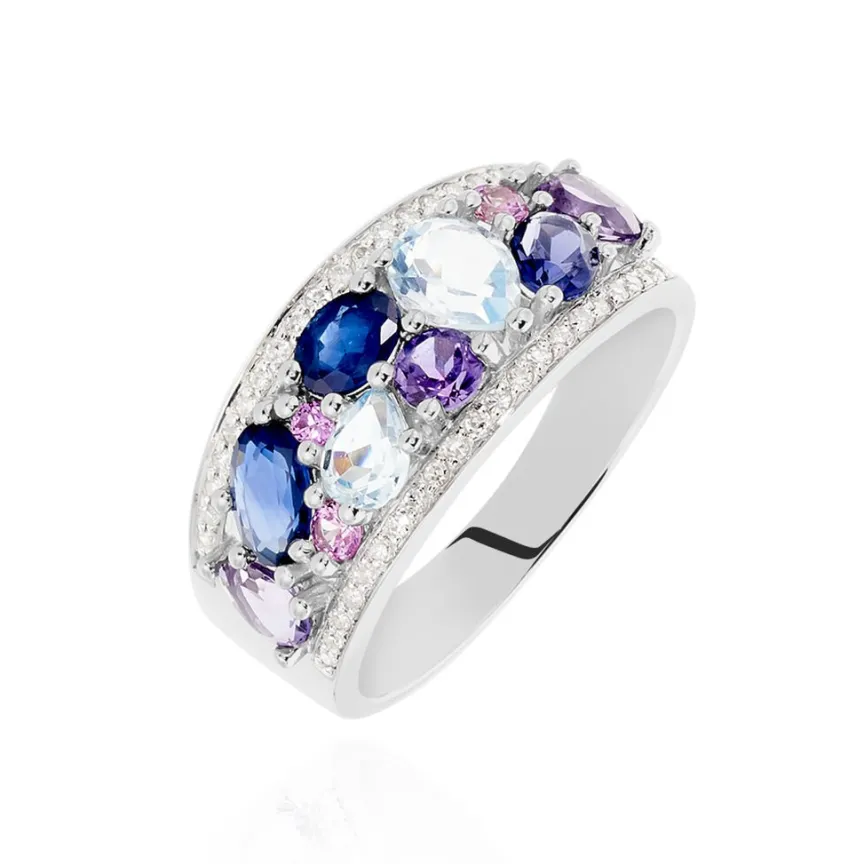 Bague Multicolore Or Blanc Topaze Et Amethyste Et Saphir-Histoire d'Or Online
