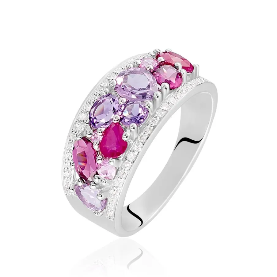 Histoire d'Or Bague Multicolore Or Blanc Amethyste Et Saphir Et Rhodolite