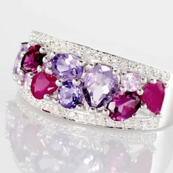 Histoire d'Or Bague Multicolore Or Blanc Amethyste Et Saphir Et Rhodolite