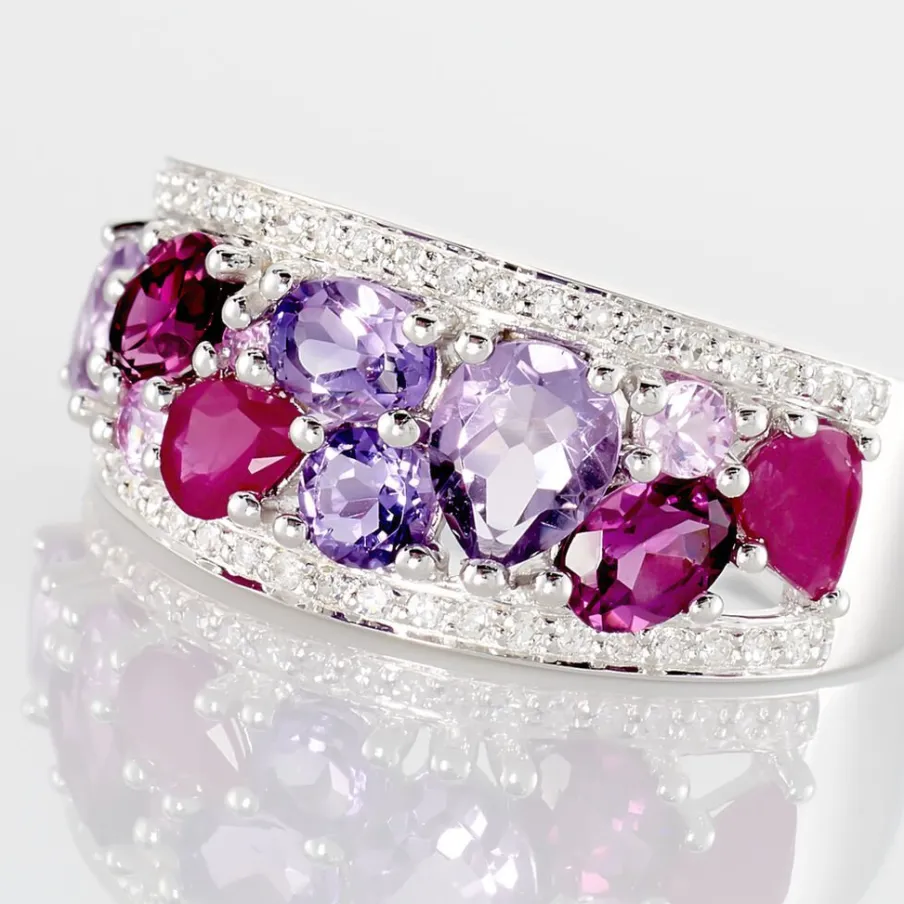 Histoire d'Or Bague Multicolore Or Blanc Amethyste Et Saphir Et Rhodolite