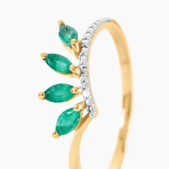 Bague Navette Or Jaune Emeraude Diamant-Histoire d'Or Clearance