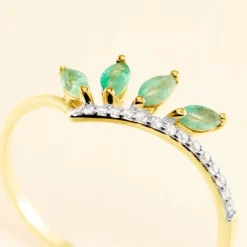 Bague Navette Or Jaune Emeraude Diamant-Histoire d'Or Clearance