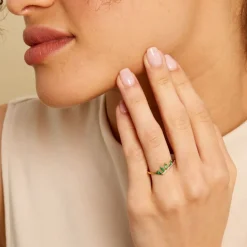 Bague Navette Or Jaune Emeraude Diamant-Histoire d'Or Clearance