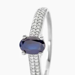 Bague Solitaire Or Blanc Crista Saphir Diamants-Histoire d'Or Outlet