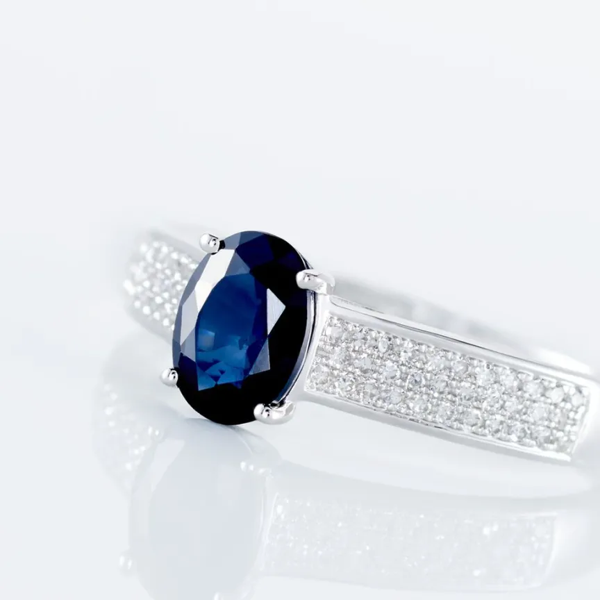 Bague Solitaire Or Blanc Crista Saphir Diamants-Histoire d'Or Sale