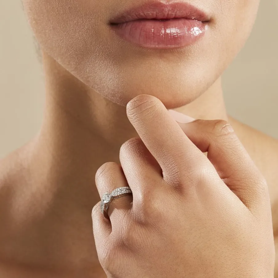 Histoire d'Or Bague Solitaire Stockholm Or Blanc Diamant Synthetique