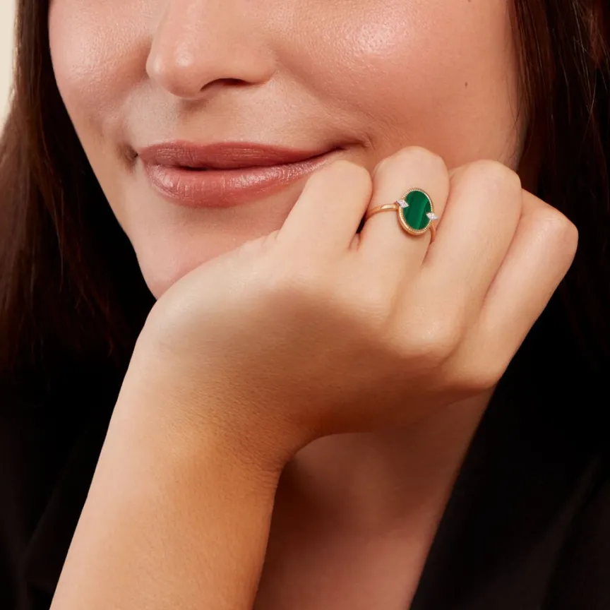 Bague Tahina Or Jaune Malachite Diamant-Histoire d'Or Outlet