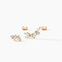 Boucles D'oreilles Dépareillées Jardins D'hiver Plaqué Or Oxyde-Histoire d'Or Clearance