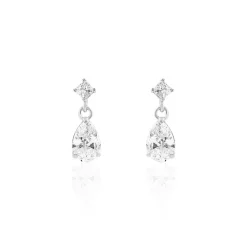 Boucles D'oreilles Pendantes Jordaine Or Blanc Oxydes-Histoire d'Or Online
