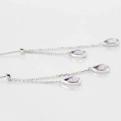 Histoire d'Or Boucles D'oreilles Pendantes Djime Or Blanc Amethyste