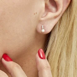 Boucles D'oreilles Pendantes Taima Or Jaune Perle De Culture-Histoire d'Or Sale