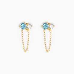 Boucles D'oreilles Pendantes Beauté Bleutée Or Jaune Topaze Et Oxyde-Histoire d'Or Discount