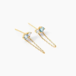 Boucles D'oreilles Pendantes Beauté Bleutée Or Jaune Topaze Et Oxyde-Histoire d'Or Discount