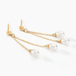 Boucles D'oreilles Pendantes Carrine 2 Fils Or Jaune Perle De Culture-Histoire d'Or Hot