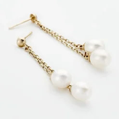 Boucles D'oreilles Pendantes Carrine 2 Fils Or Jaune Perle De Culture-Histoire d'Or Hot