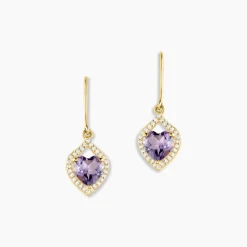 Boucles D'oreilles Pendantes Rosaline Or Jaune Amethyste Et Oxyde-Histoire d'Or New