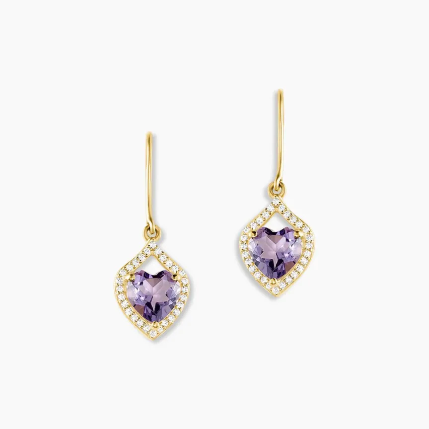 Boucles D'oreilles Pendantes Rosaline Or Jaune Amethyste Et Oxyde-Histoire d'Or New