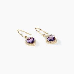 Boucles D'oreilles Pendantes Rosaline Or Jaune Amethyste Et Oxyde-Histoire d'Or New