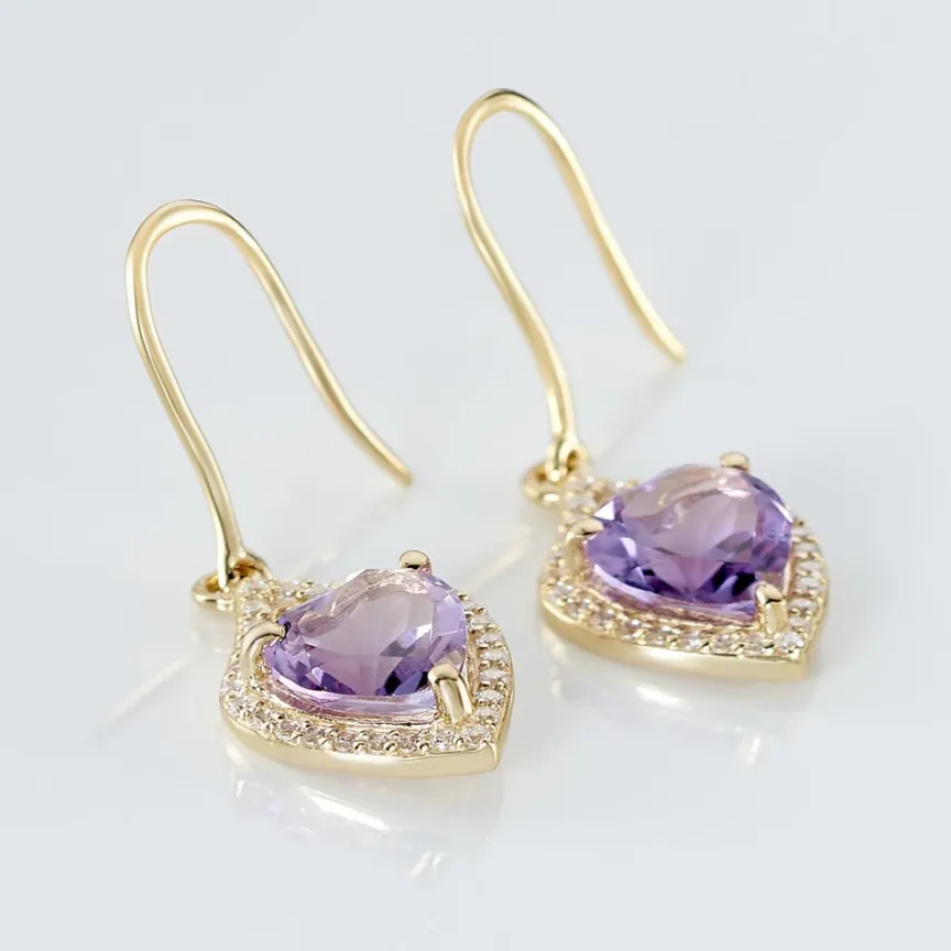 Boucles D'oreilles Pendantes Rosaline Or Jaune Amethyste Et Oxyde-Histoire d'Or New