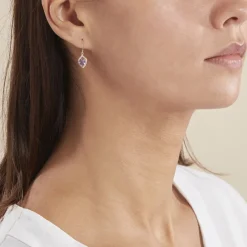 Boucles D'oreilles Pendantes Rosaline Or Jaune Amethyste Et Oxyde-Histoire d'Or New