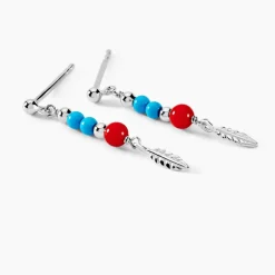 Boucles D'oreilles Pendantes Behati Argent Blanc Corail Turquoise-Histoire d'Or Discount