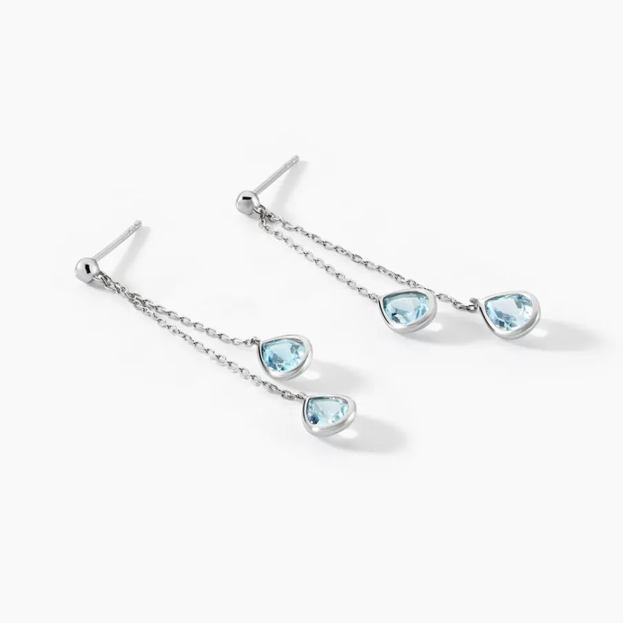 Histoire d'Or Boucles D'oreilles Pendantes Carlyn Or Blanc Topaze