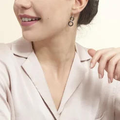 Boucles D'oreilles Pendantes Narcissa Argent Blanc Céramique Et Oxyde-Histoire d'Or