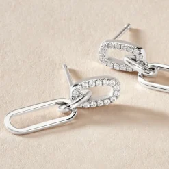 Boucles D'oreilles Pendantes Trait D'union Argent Blanc Oxyde-Histoire d'Or Clearance