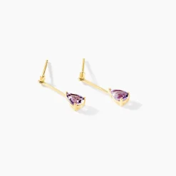 Boucles D'oreilles Pendantes Goutte Or Jaune Amethyste-Histoire d'Or