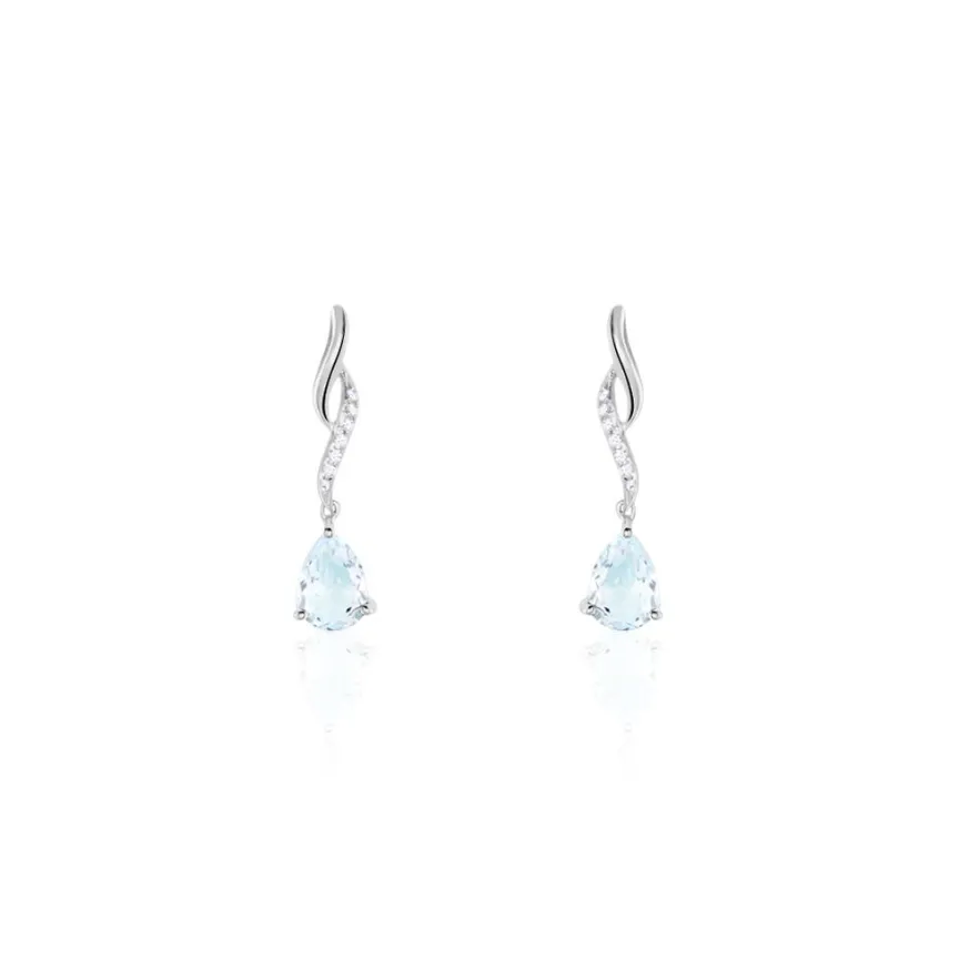 Boucles D'oreilles Pendantes Assaf Or Blanc Topaze Et Oxyde-Histoire d'Or New