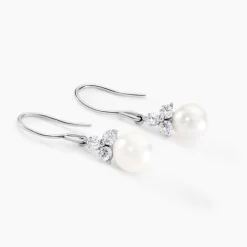 Histoire d'Or Boucles D'oreilles Pendantes Taissia Or Blanc Perle Culture Et Oxyde